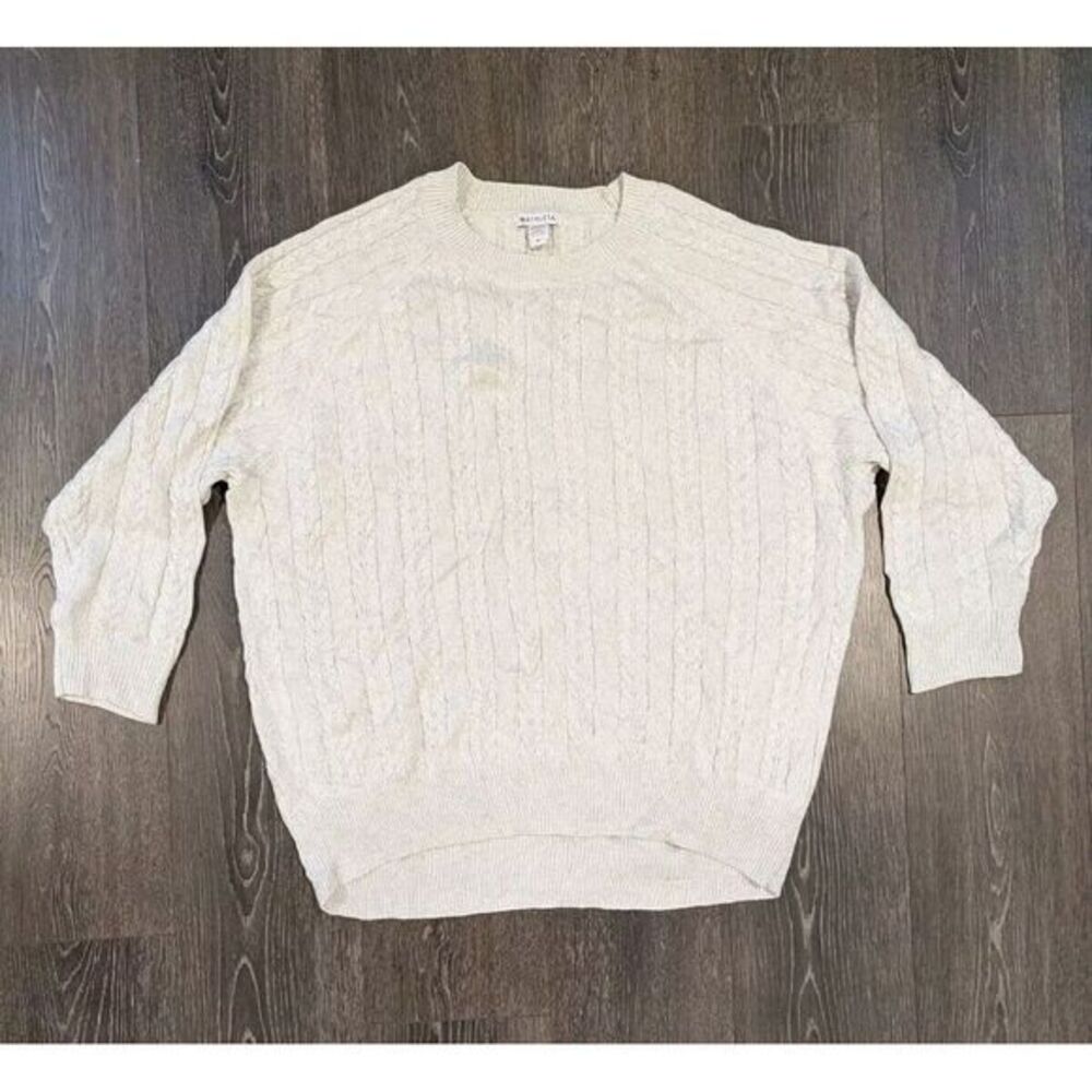Athleta Sweater Womens Size 1X Crossroads Crew Bright White‎ Metallic Cable Knit